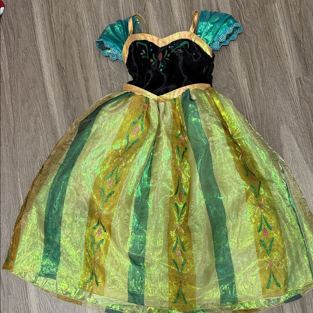 Princess Anna from frozen Enchanting Green and Gold Kids Costume Dress